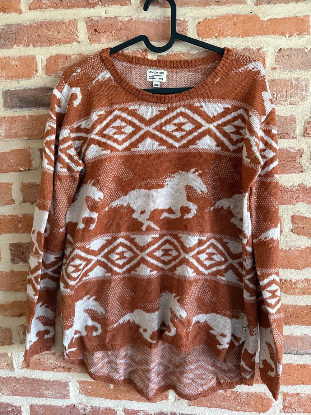 RVCA Rust Horse-Pattern Crewneck Sweater